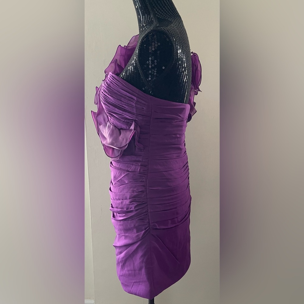 May Queen Vibrant Magenta One-Shoulder Ruffle Dress Size 8 - Picture 3 of 14